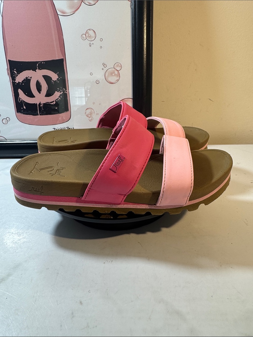Reef Banded Horizon Hi Pink Two-Tone Slide Sandals - Girls Size 2